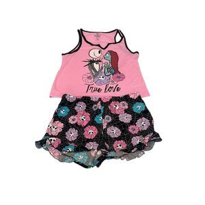 Disney szM Nightmare Before Christmas Women's Pink and Black Sleepwear Set EUC